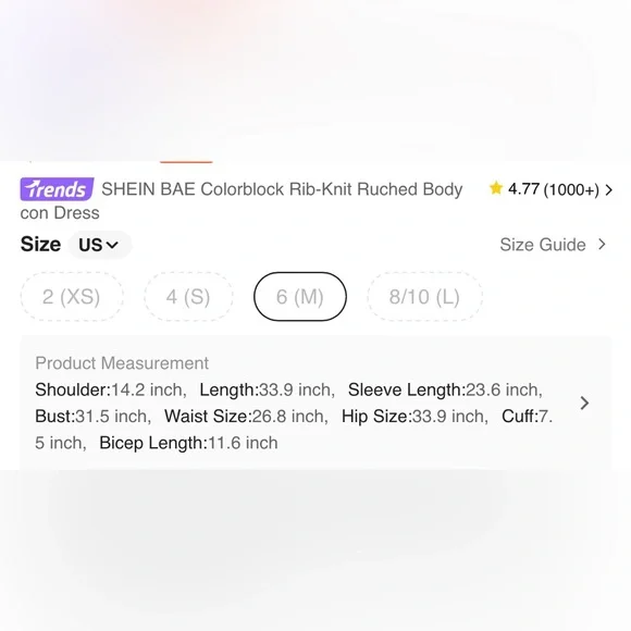 SHEIN BAE Colorblock Rib-Knit Ruched Body con Dress SZ M Blue - Picture 7 of 11